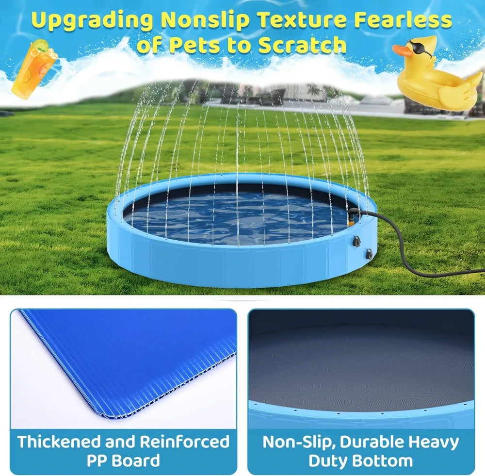 Foldable Dog Pool, 79'' Sprinkler Pool for Dogs, Heavy Duty Splash Pad, Portable Outside Swimming Pool for Large Dogs