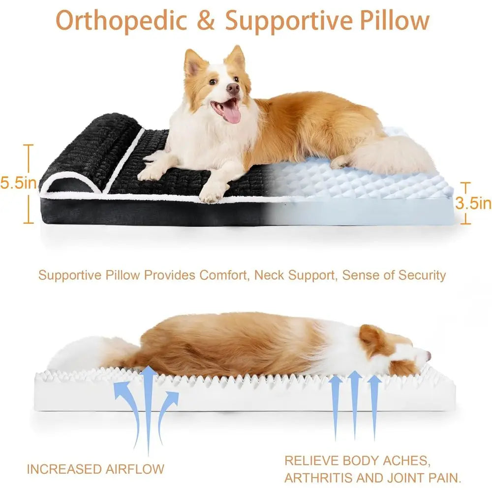Large Orthopedic XL Dog Bed with Pillow, 48x30 Waterproof Comfortable Egg Crate Foam Pet Bed Mat, Removable Washable Cover, Non-