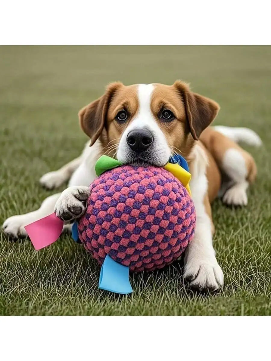 Pet Toy Ball Dog Chew Toy Interactive Tough Durable Colorful Ribbon Safe Material Pet Playing Toy for Small Medium Large Dogs Pu