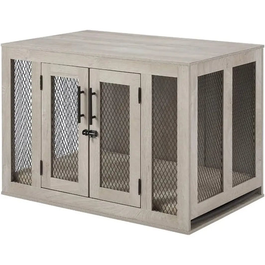 urniture Style Dog Crate with Cushion and Tray, Mesh Dog Kennels with Double Do, End Table Dog House, Medium Crate Indoor Use, C