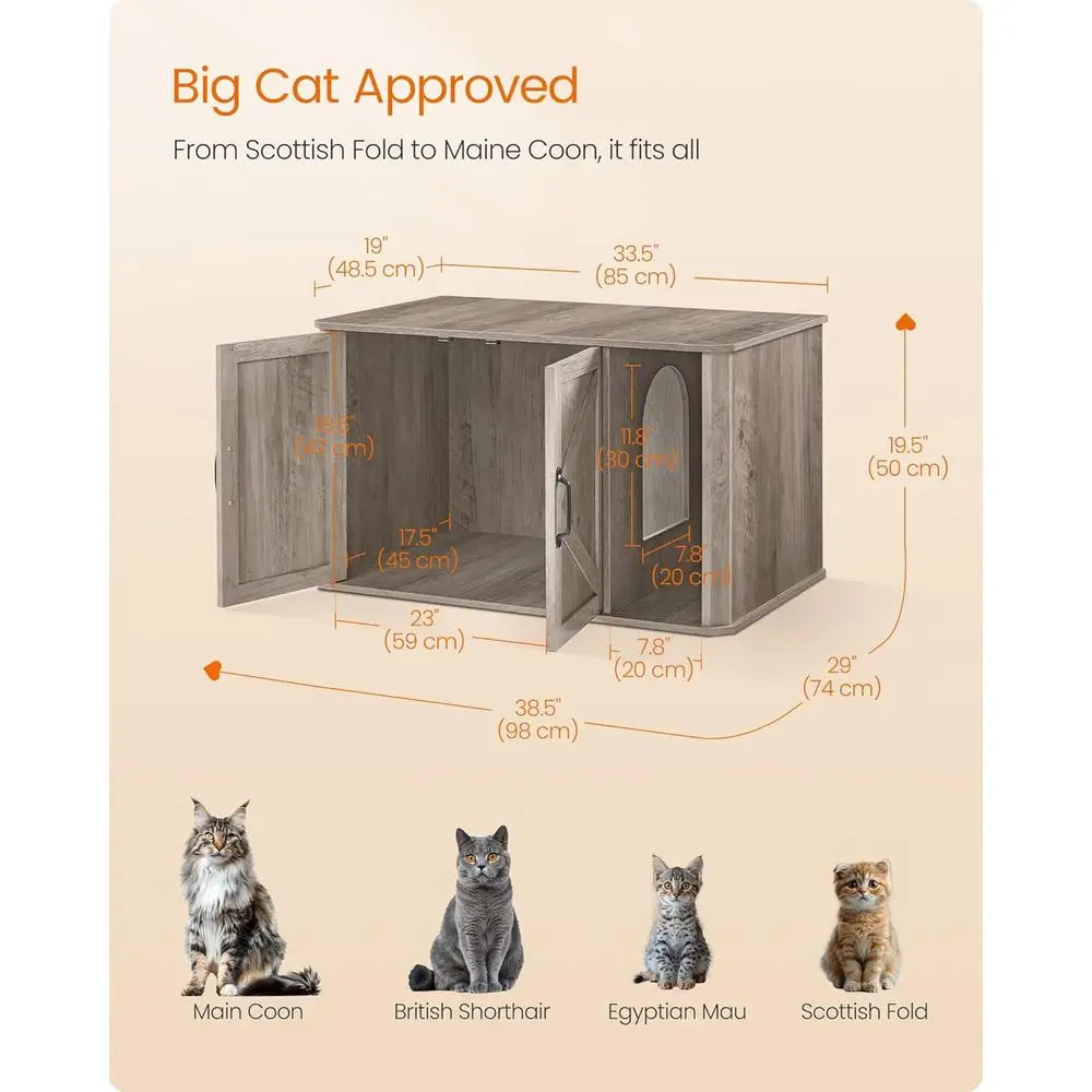 eandrea Litter Box Enclosure, ern Cat Litter Box urniture Hidden, ront Entry, Double Do, Handles, Cat House, Side End Table, 33.