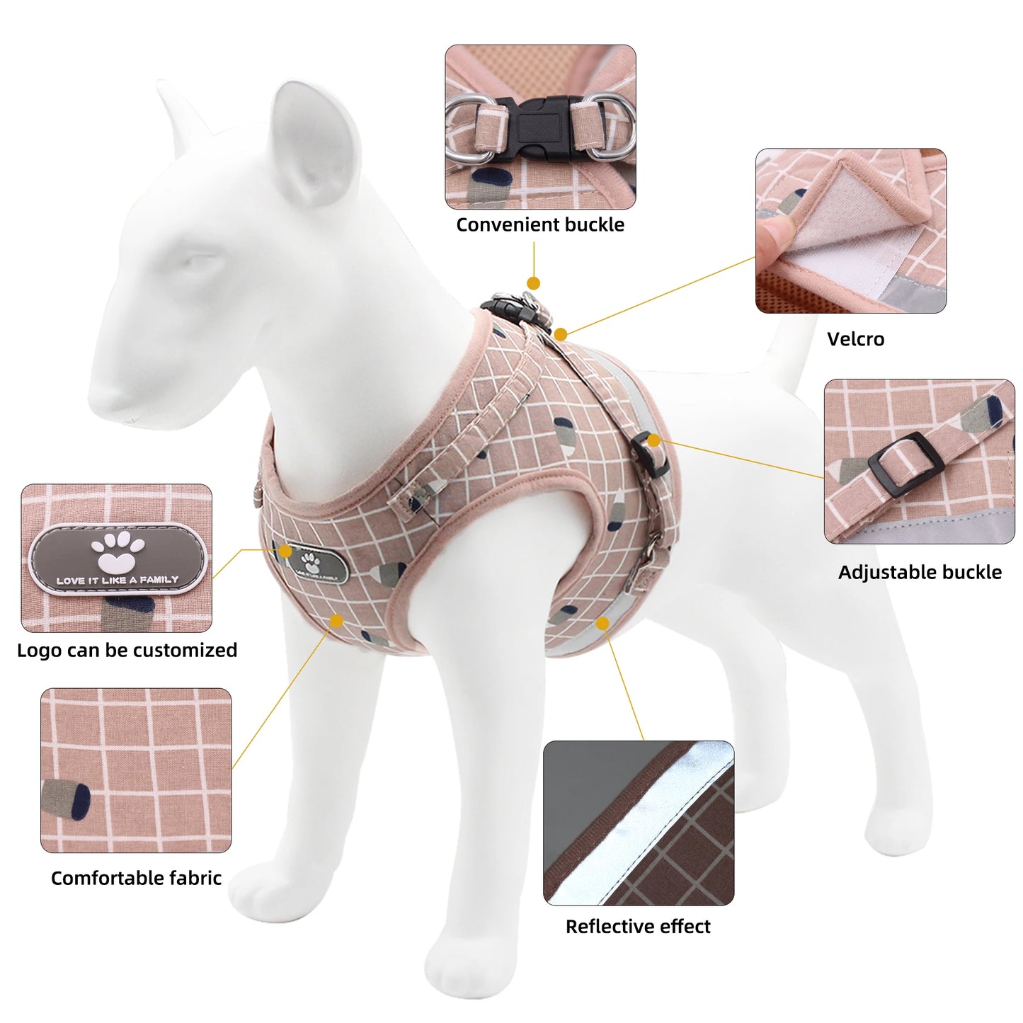 Pet Puppy Harness with Leash, Cat Collar, Breathable Dog Harness, Reflective Dog Leash, Poodle Pet Supplies