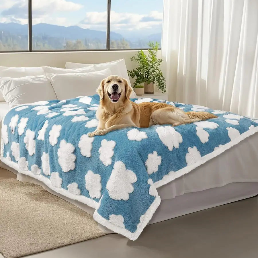 Waterproof Pet Blanket for Medium Large Dogs Washable Fluffy Thick Jacquard Shag Fleece Warm Sherpa 3D Textured Flower Print for