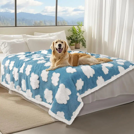 Waterproof Pet Blanket for Medium Large Dogs Washable Fluffy Thick Jacquard Shag Fleece Warm Sherpa 3D Textured Flower Print for