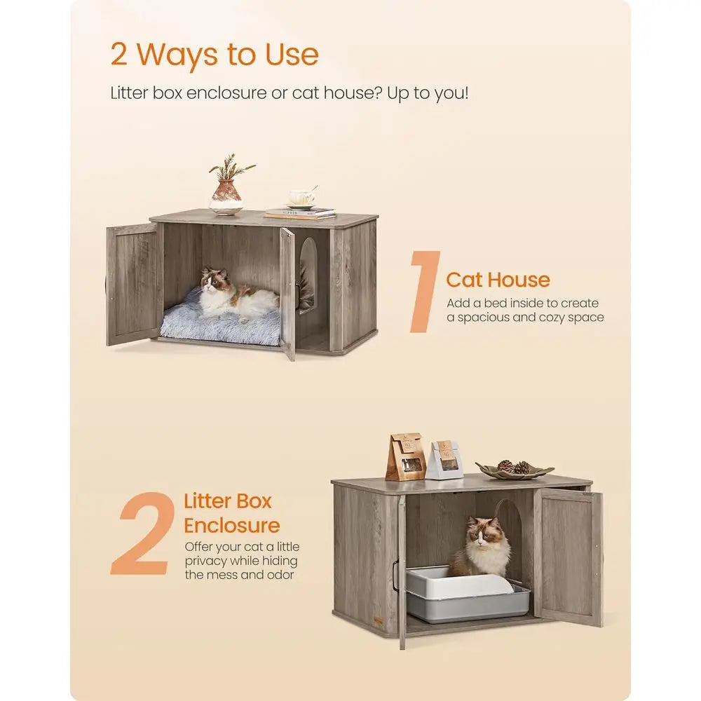 eandrea Litter Box Enclosure, ern Cat Litter Box urniture Hidden, ront Entry, Double Do, Handles, Cat House, Side End Table, 33.
