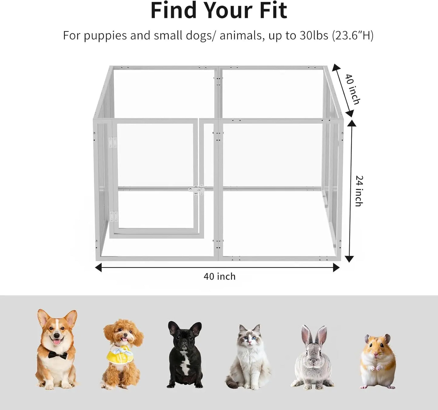 39-Inch Clear Acrylic Pet Playpen with Door - Indoor/Outdoor Use, Easy Setup for Small Dogs & Cats