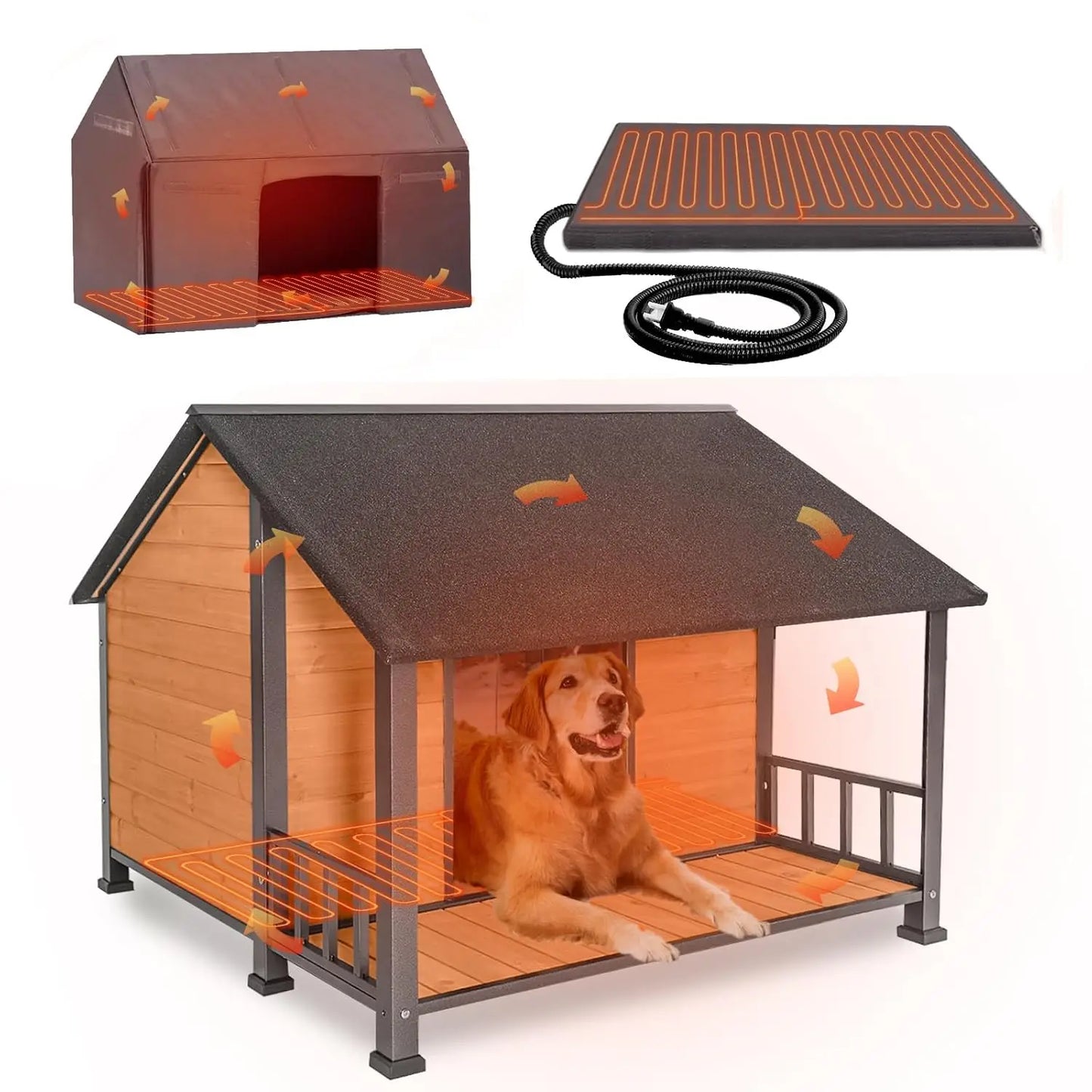 XXL Insulated Heated Dog House Outdoor Kennel Chew-Proof Metal Frame Thermal Liner Large Breeds 44.5x45x35 inch, Custom