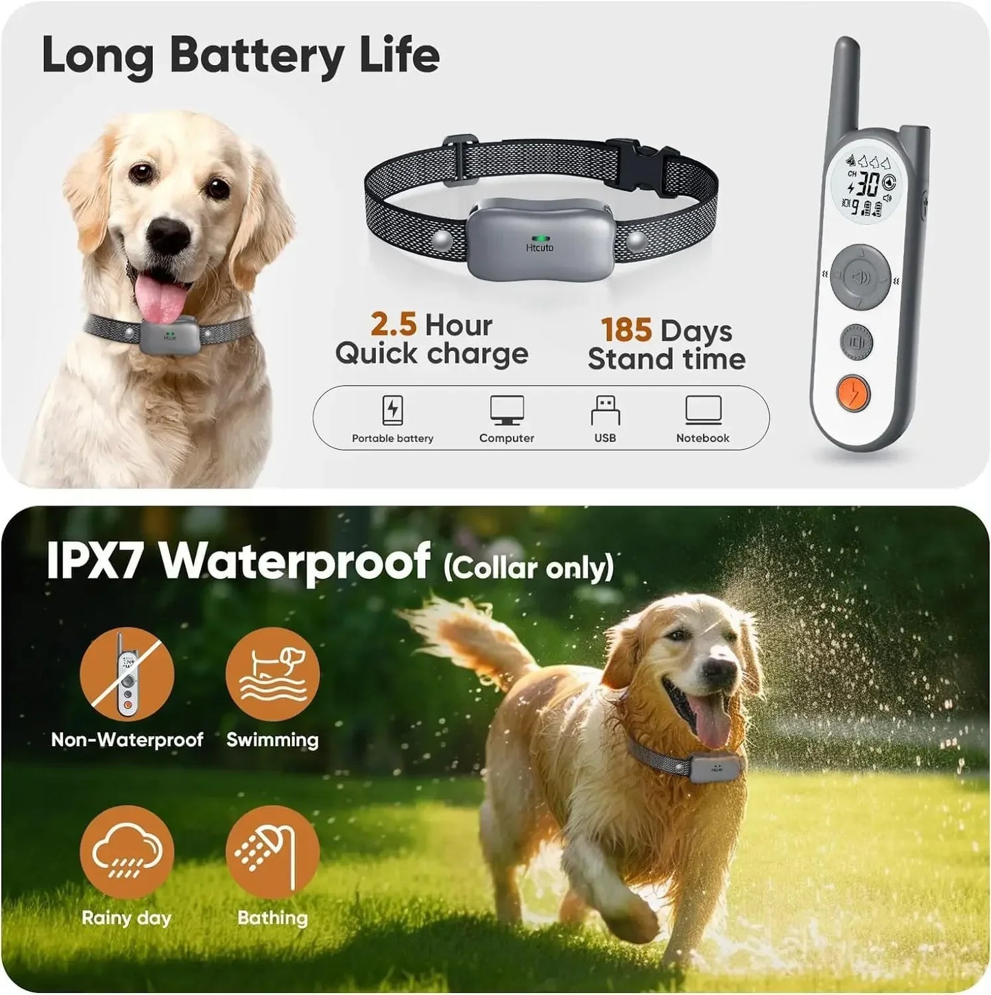 3500 Ft Wireless Dog Fence with 6100Ft Training Remote Collar, 185 Day Battery Rechargeable Electric Fence System, IPX7 Water Re