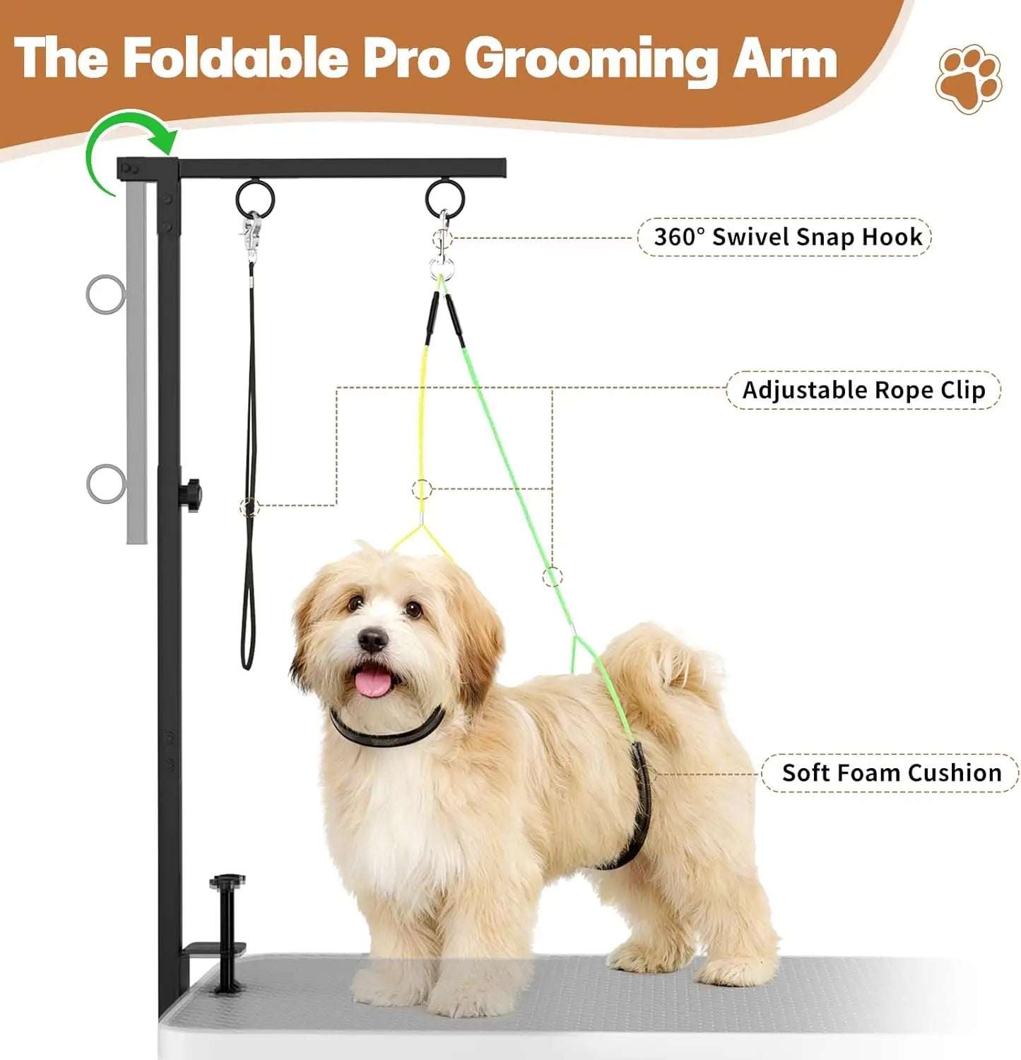 Adjustable Dog Grooming Table with Hammock & Clips - 3-in-1 Pet Stand for Nail Trimming, Haircut & Drying