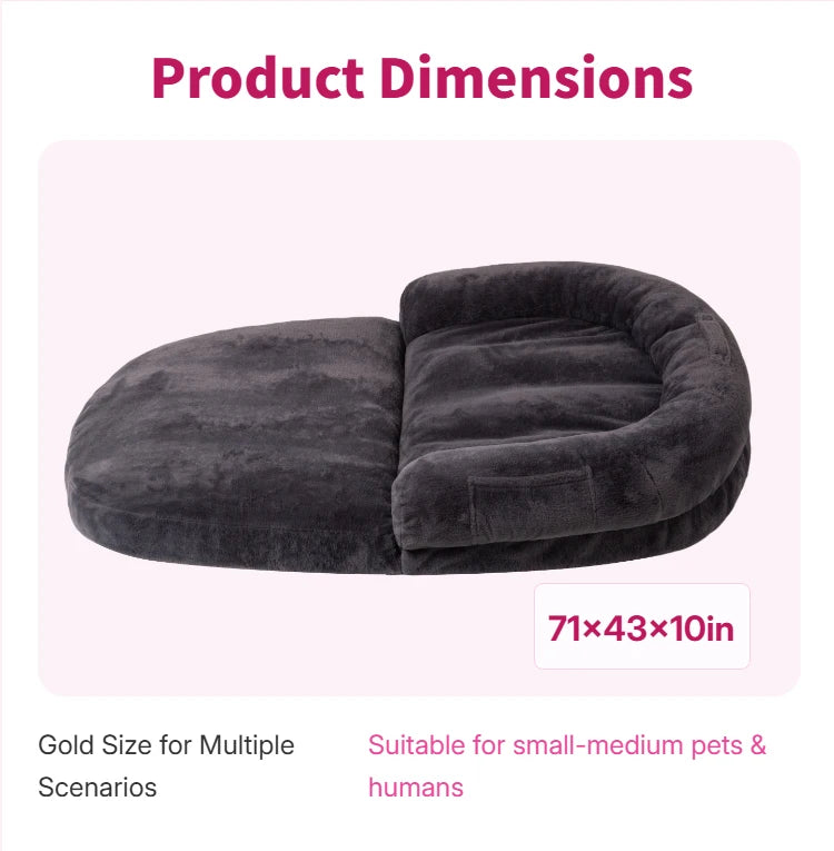 Dual-Use Extra Large Pet Bed 71x43x10in Foldable Cozy Cuddler Pet Mat for Owners And Pets to Rest Together