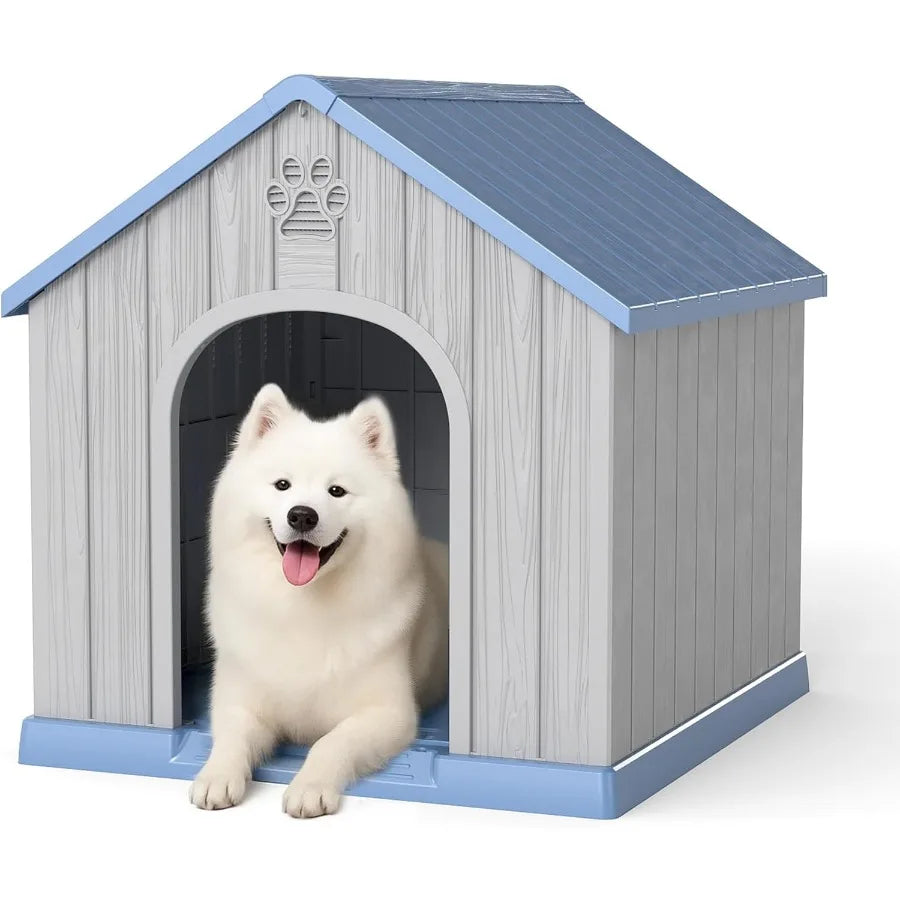 38in Large Outdoor Dog House with Durable Water Resistant Resin Construction Ideal for Small to Large Dogs Indoors or Outdoors