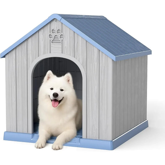 38in Large Outdoor Dog House with Durable Water Resistant Resin Construction Ideal for Small to Large Dogs Indoors or Outdoors