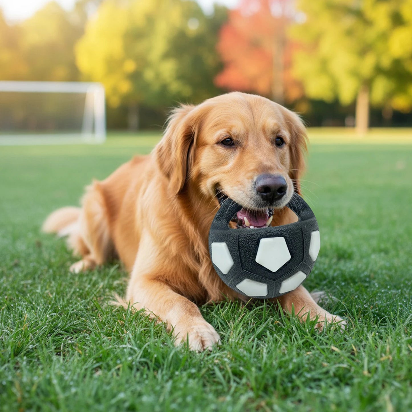 Dog Calming Ball with Handle Pet Dog Football Shape Toy Interactive Squeaky Pet Football for Medium Large Breeds