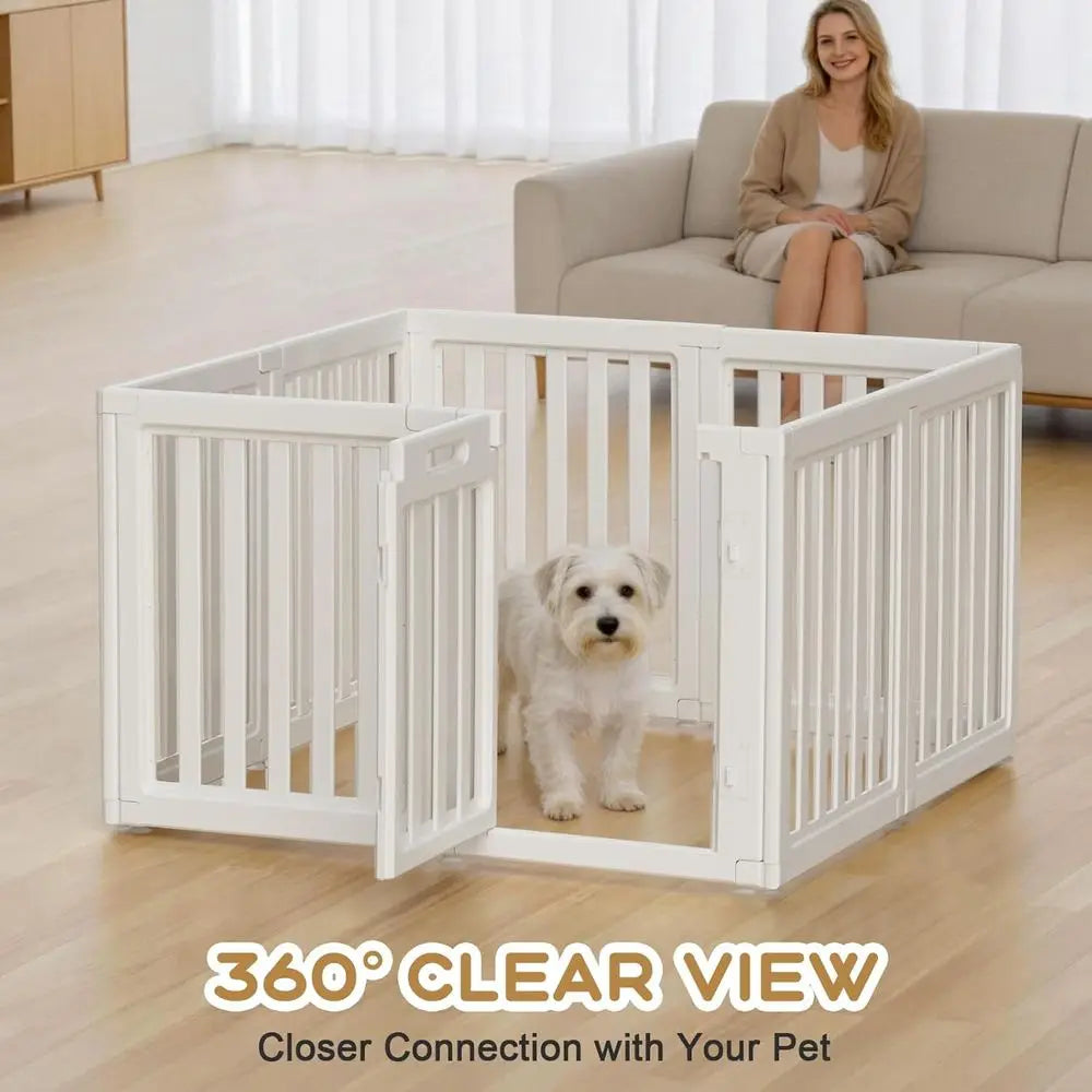 Clear Dog Play Pen,Pet Playpen with Door,Easy to Clean and Install Puppy pens or Both Indoor and Outdoor use (White, 23.6 inch H