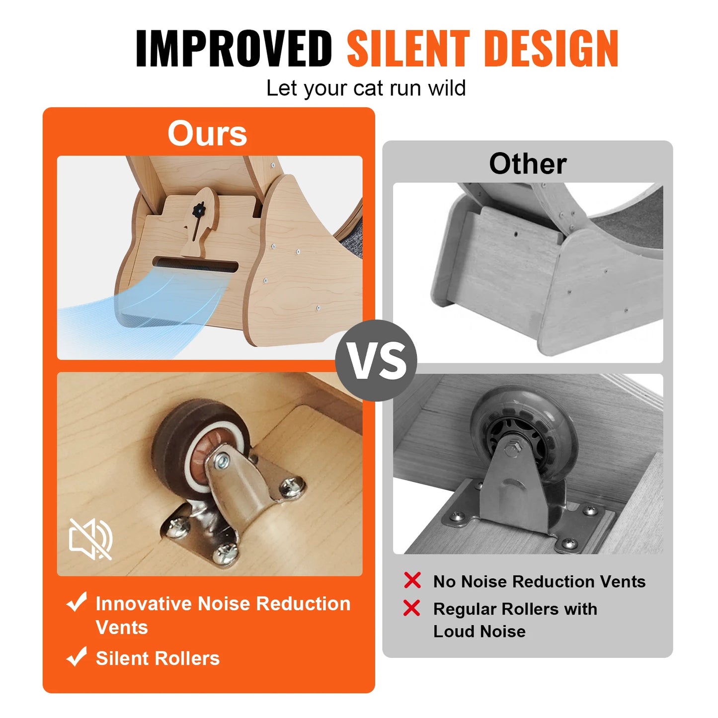 SucceBuy Wooden Cat Exercise Wheel Large Cat Treadmill Wheel for Indoor Cat Running Wheel With Detachable Carpet& Cat Teaser