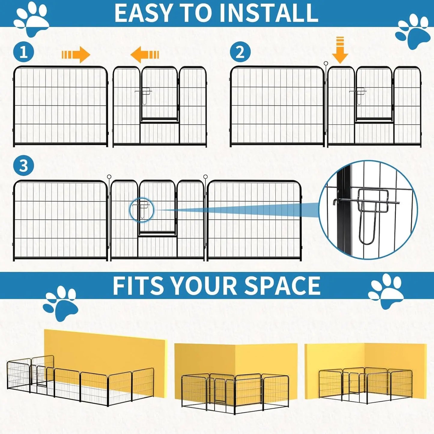 Foldable Heavy Duty Metal Dog Playpen with 8 Panels, 40" Height for Indoor Outdoor Yard Exercise Puppy Fence