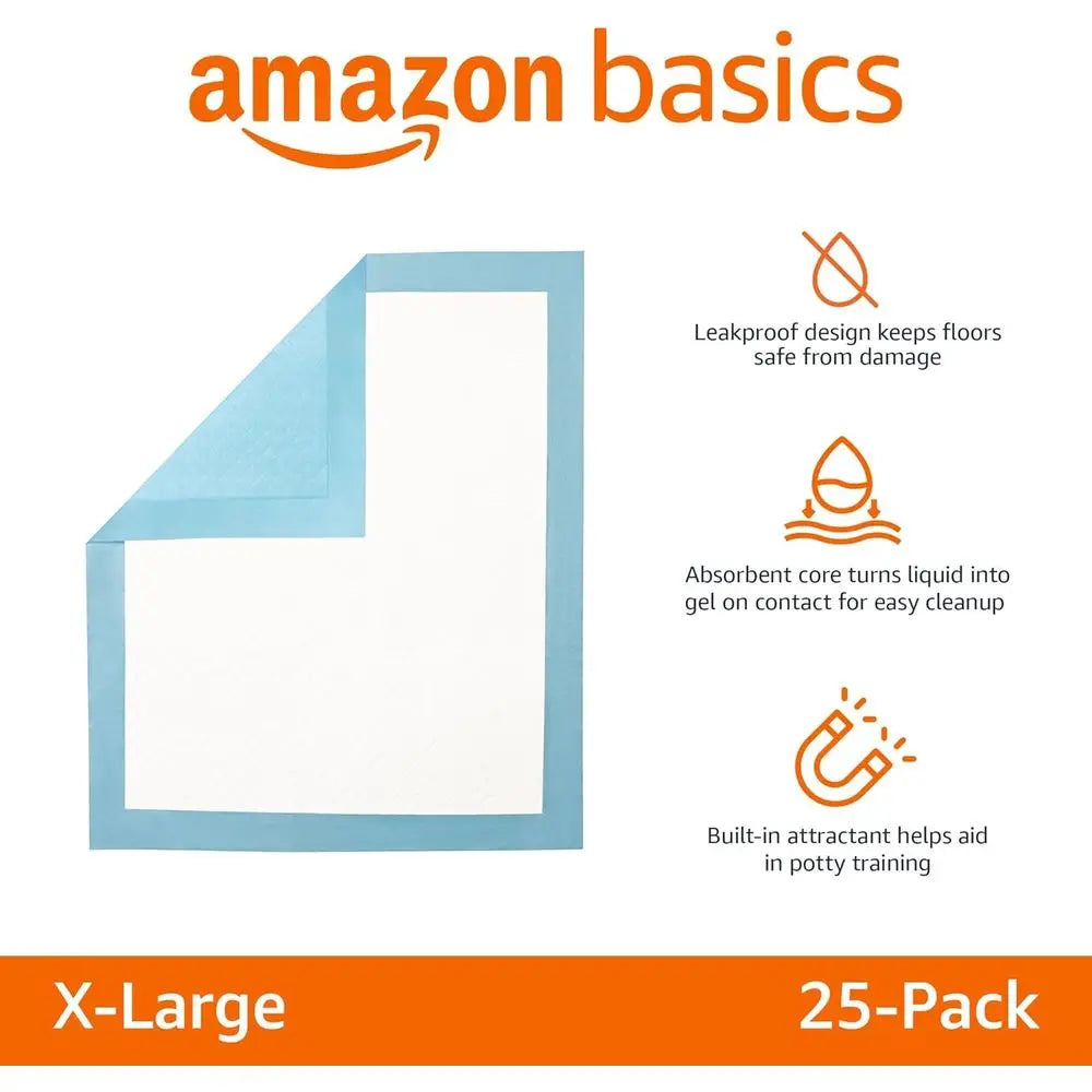 Absorbent Dog and Puppy Potty Pads, 5-Layer Design, Quick-Dry Surface, Heavy Duty Absorbency, X-Large, 28 x 34 Inch, Blue & Whit