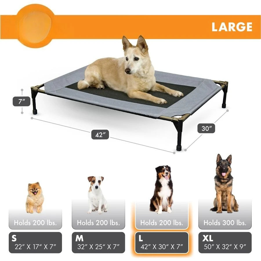 Outdoor Elevated Dog Cot, Breathable Cooling Elevated Cot Hammock Pet Bed for Large Dogs, Washable Mesh Cover, Raised Metal Fram