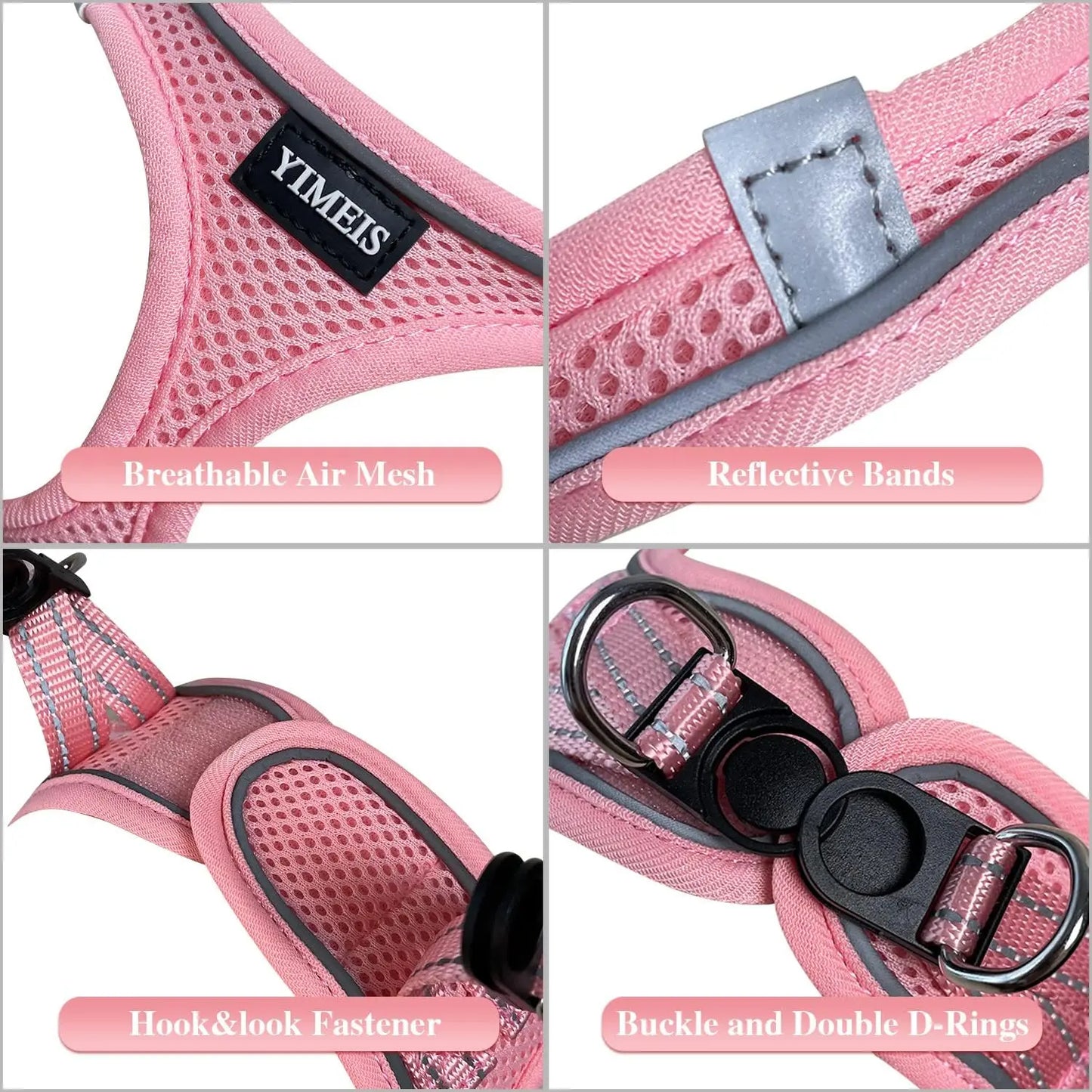 No Pull Soft Mesh Dog Harness and Leash Set, Reflective Adjustable Vest for Small Medium Large Dogs, Pink X-Small