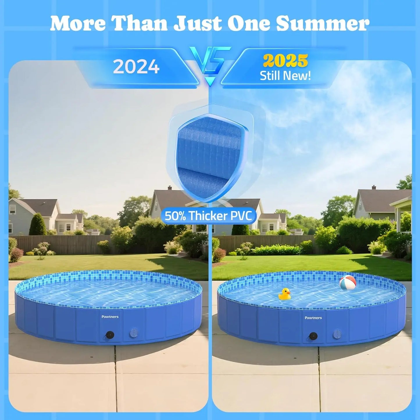 Foldable Dog Pool with RGB LED Light, 94" Collapsible Hard Plastic Kiddie Swimming Pool with Remote for Small Medium Large Doggi
