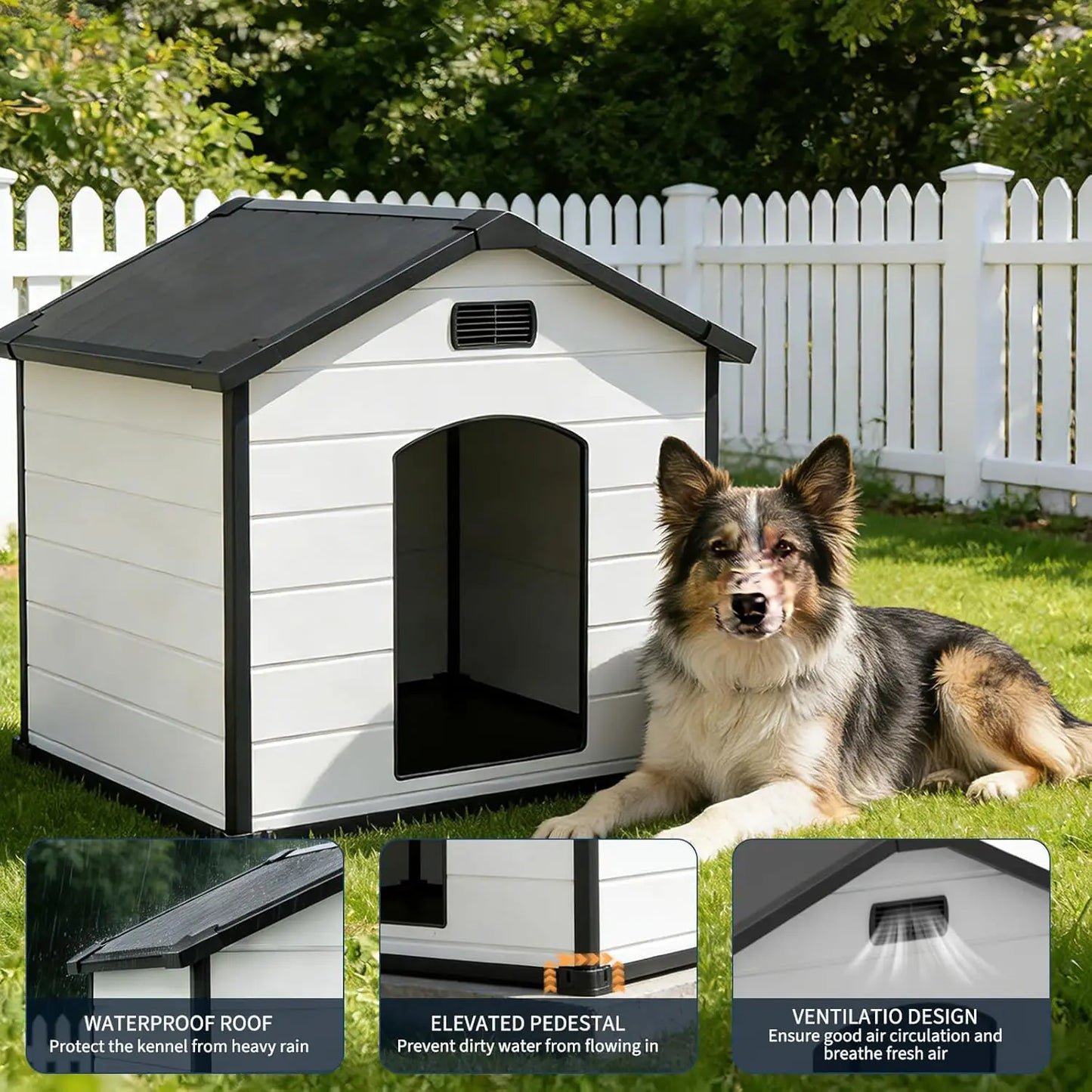 Large Dog House,Indoor Outdoor Waterproof Kennel with Removable Roof,Elevated Floor & Air Vents,for Small Medium Large XL Dogs
