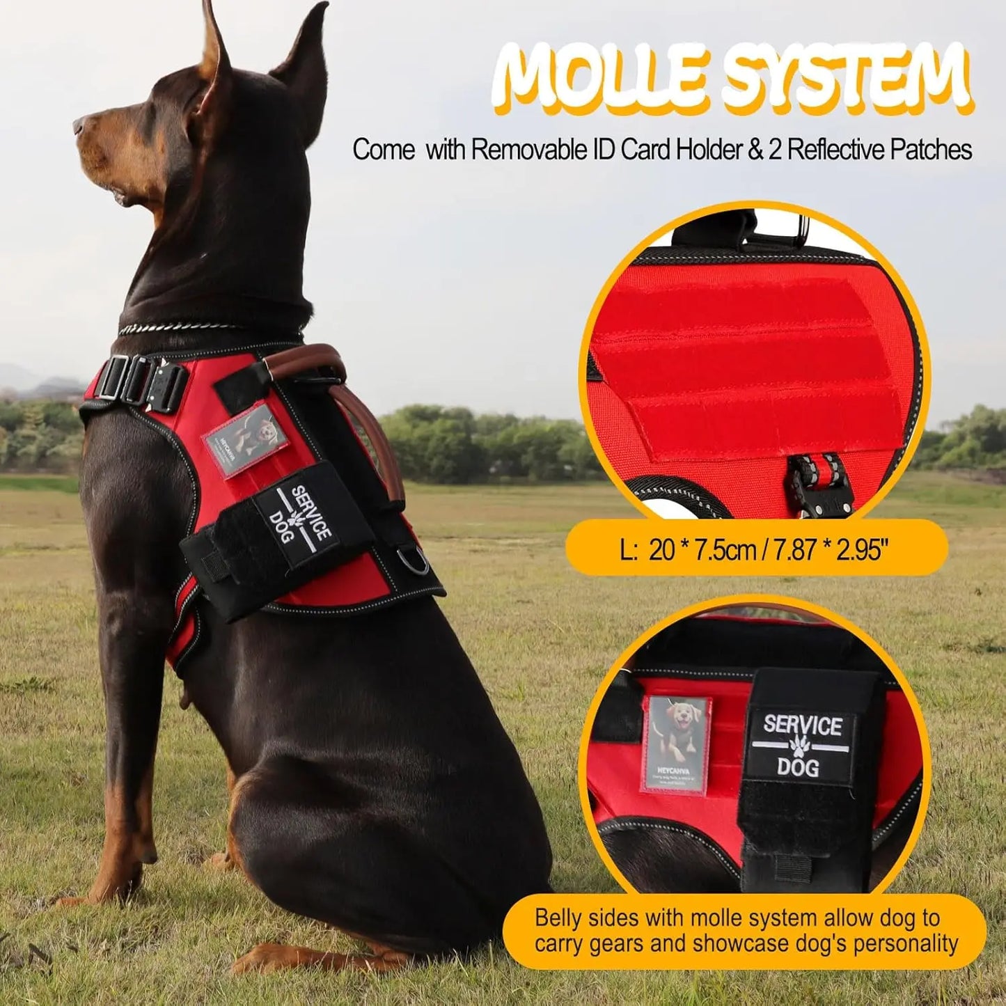 Tactical Dog Harness with Metal Buckles, Reflective No-Pull Vest for Large Medium Dogs, Red L