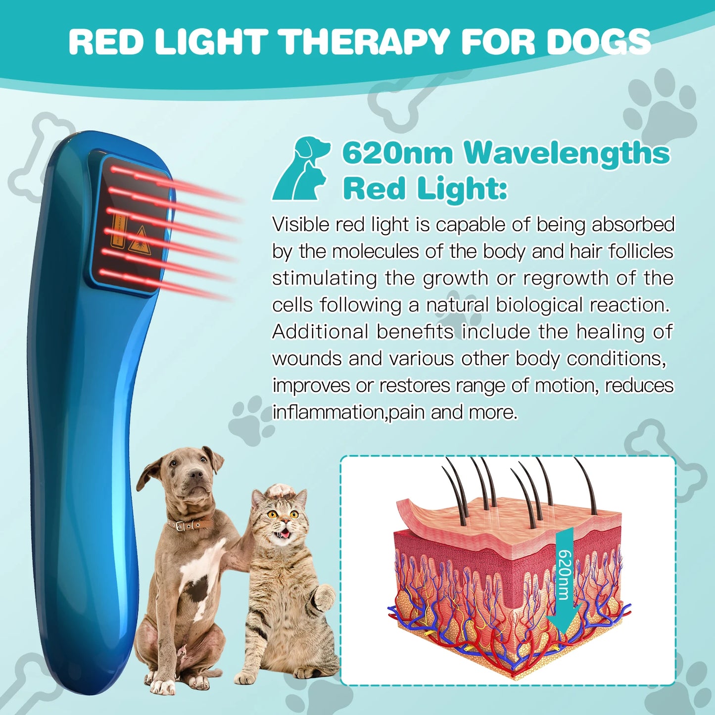 KTS Laser Therapy for Dogs 18*620nm Portable Red Light Therapy Veterinary Equipment for Joint Muscle Pain Relief&Inflammation