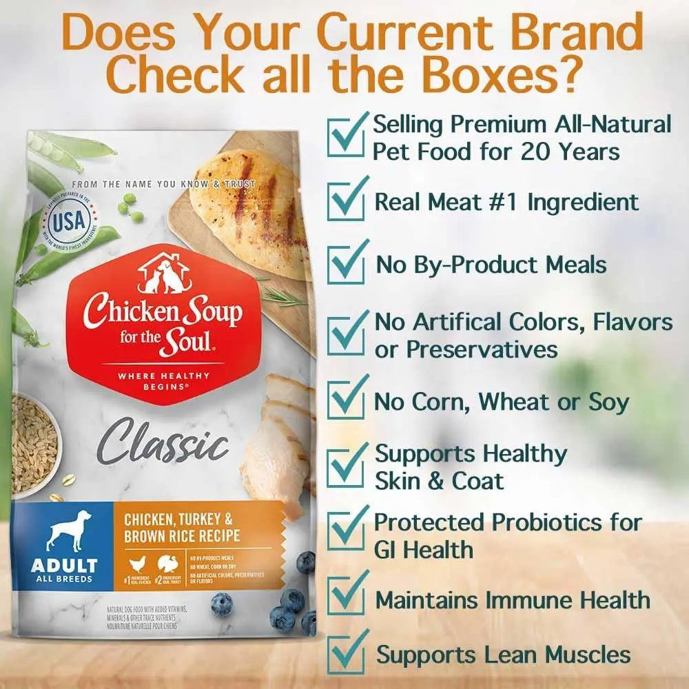 All Natural Premium Adult Dry Dog ood, Real Meat irst Ingredient, No by-Products, Supports Gut & Immune , Chicken, Turkey & Brow
