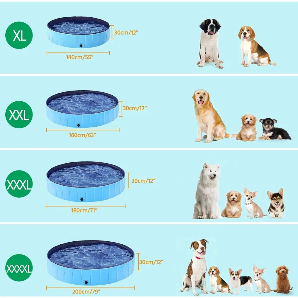 Yah 63"x12" Large Foldable Dog Pool – Collapsible Hard Plastic Pet Bath Tub, Scratch-Resistant – for Small to Large Dogs, Blue