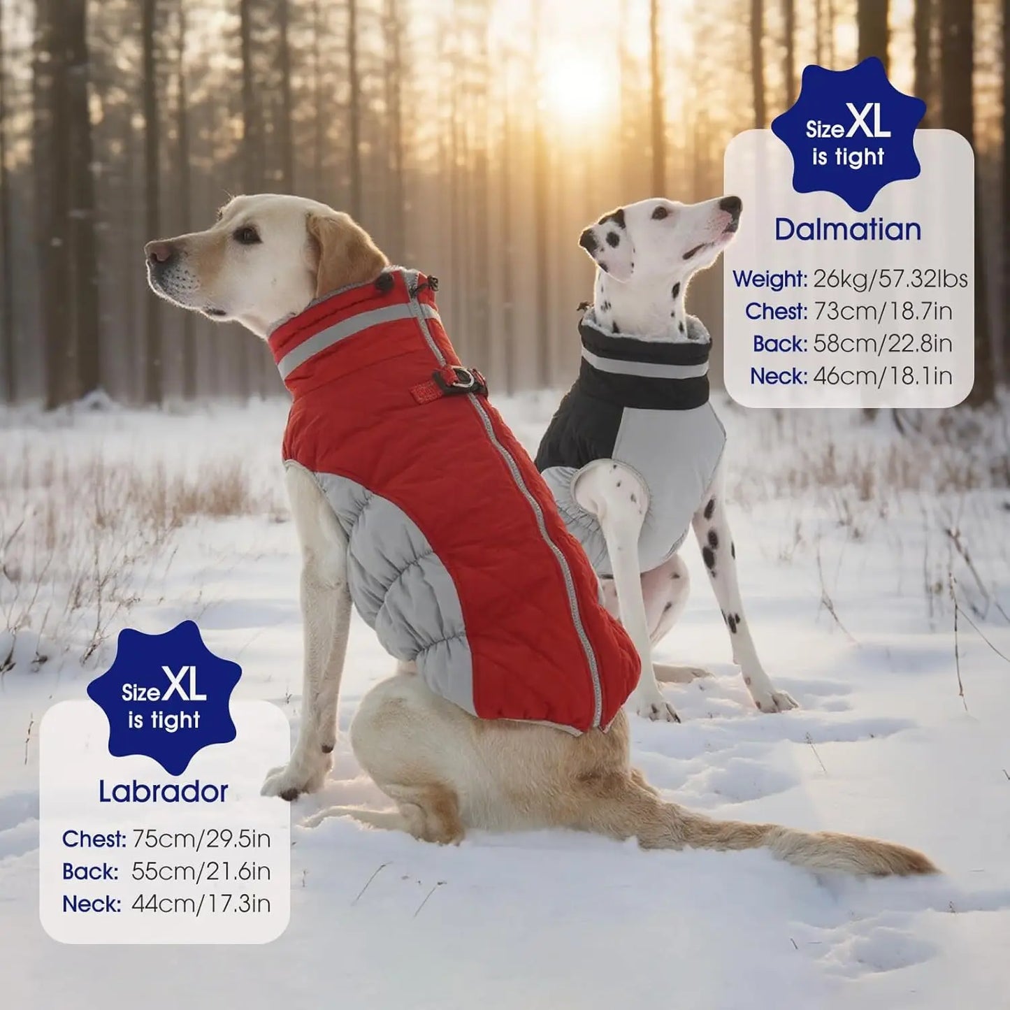 Waterproof Dog Winter Jacket with Built-in Harness, Reflective Vest for Small Dogs, Warm Fleece Snowsuit Windproof Red