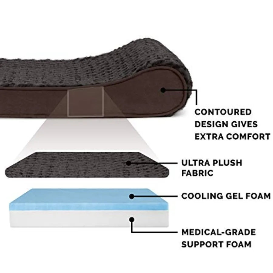 Cooling Gel Dog Bed for Large Dogs w/ Removable Washable Cover For Dogs Up to 150 lbs - Ultra Plush Faux Fur Suede Luxe Lounger