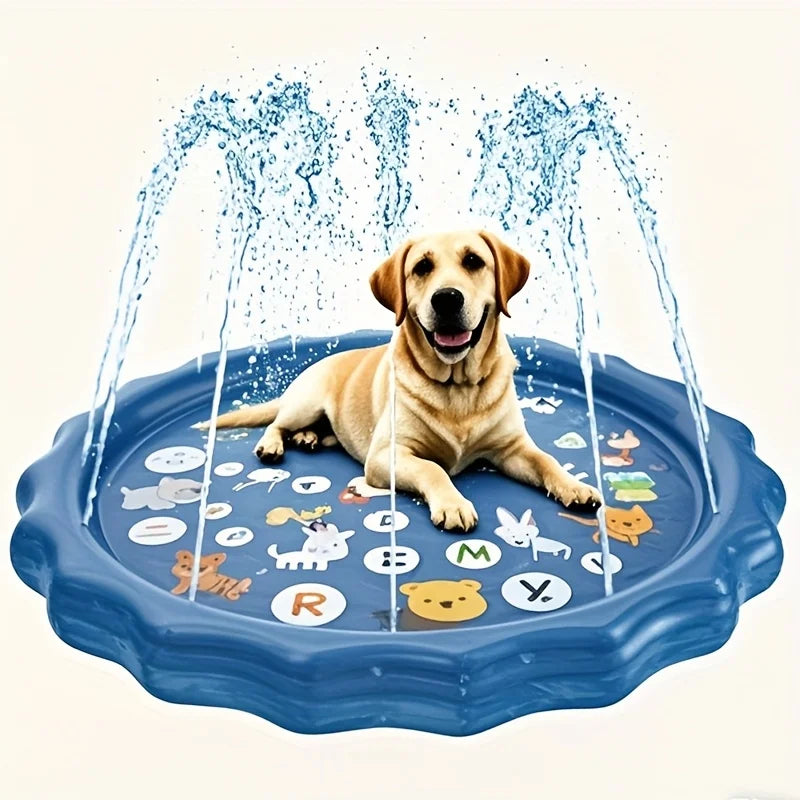 Heavy-duty Outdoor Pet Bath Basin with Water Spray Function - Anti-slip Dog Water Play Cooling,