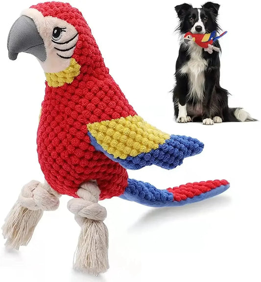 Indestructible Plush Parrot Dog Toy, Squeaky Stuffing for Small & Big Dogs, Durable Pet Supplies