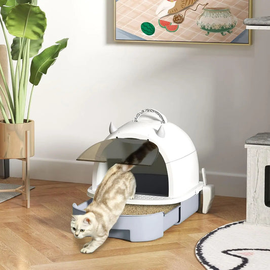 Enclosed Cat Litter Box Odor Control Replaceable Bags Slide Drawer Scoop Front Entry Pedal 15.9x20.5x15.4in Custom