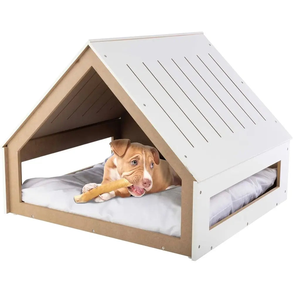 Indoor Dog House Bed - Wood Doghouse with Sot Cushion and Air Vents - 29.5x28x24in Dog urniture or Small to Medium Pets up to 80