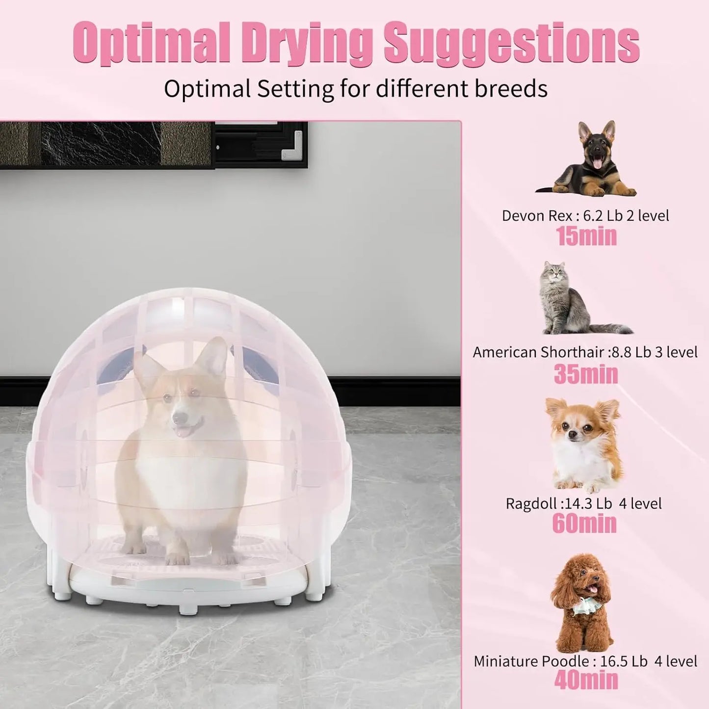 Foldable Pet Dryer Box Automatic 360° Quiet 4-Speed 8-Fan Hair Blow for Small Dog Cat, Custom