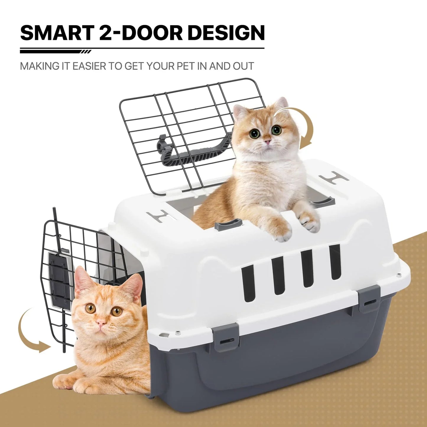 MoNiBloom 2-Door Cat Dog Carrier, Plastic Dog Crate Hard-Sided Dog Travel Carrier Airline Ventilation And Security Lock With Han