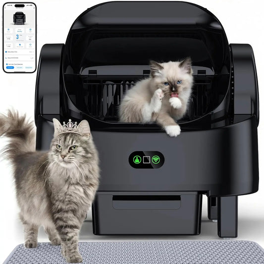 Automatic Self-Cleaning Cat Litter Box with App Control, Large Capacity for Multiple Cats, Safety Sensors Included