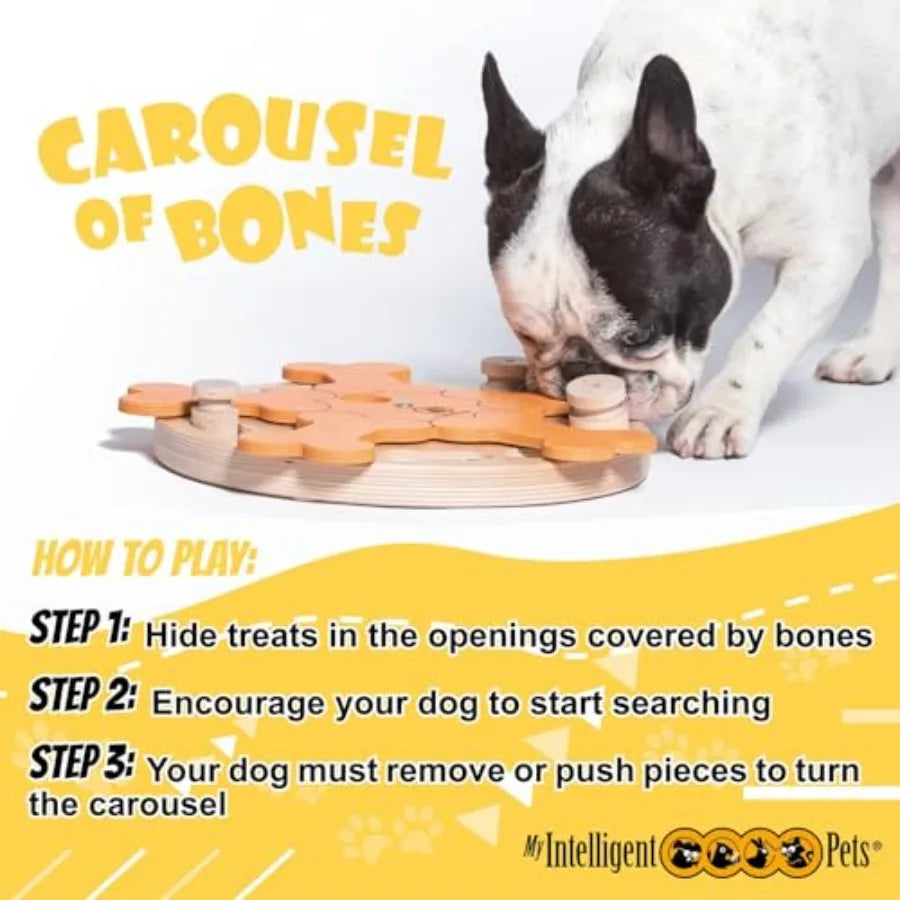 Carousel of Bones - Interactive Wooden Dog Puzzle Toy Challenging Brain Game for Mental Stimulation and Enrichment Fun Toy for