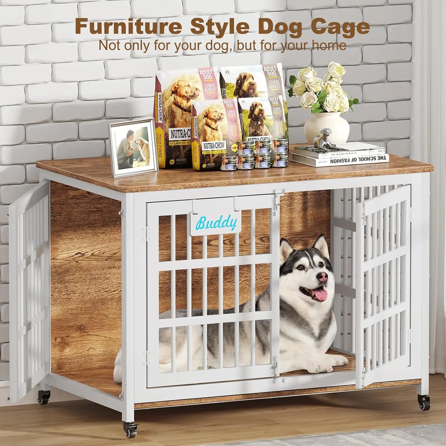 48"/42"/33" XXL Heavy Duty Dog Crate Furniture with Casters, Dog Kennel Indoor for Large Dogs, Escape-Proof and, Customized