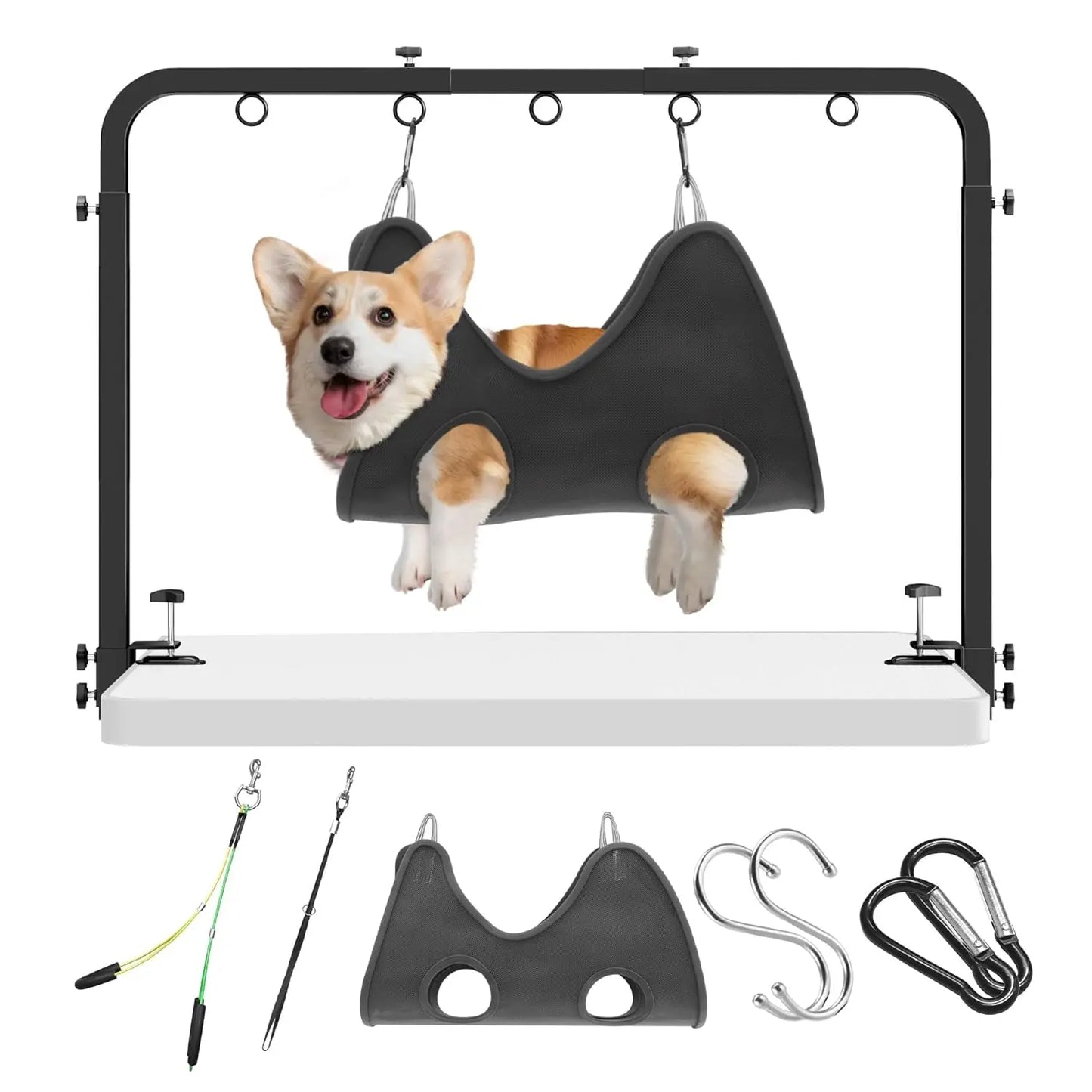 Adjustable Pet Grooming Arm for Table: 42" Height & 27"-39" Width, Clamp Fits Up to 2.76", Includes Hammock & Nooses
