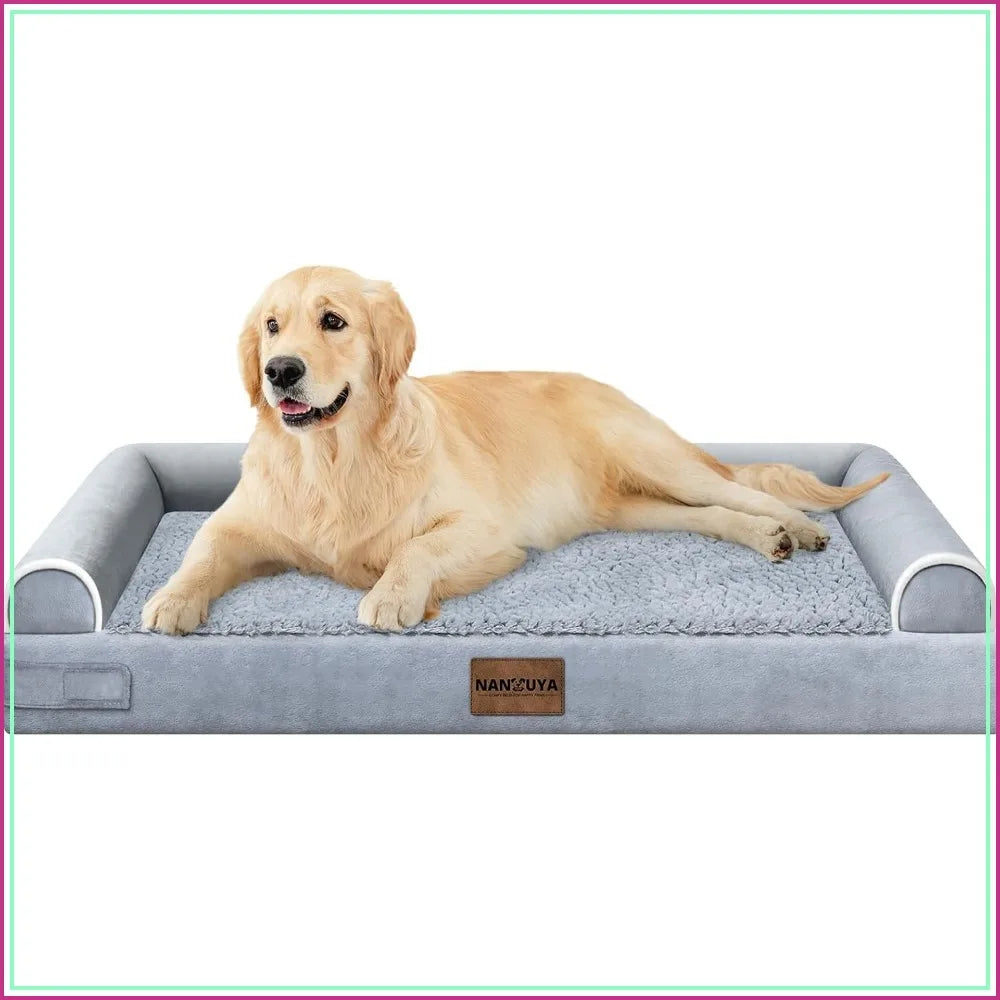 Orthopedic Dog Bed for Large Dogs, 36x27in, Light Grey, Egg Crate Foam, 3-Sided Bolster, Waterproof, Washable