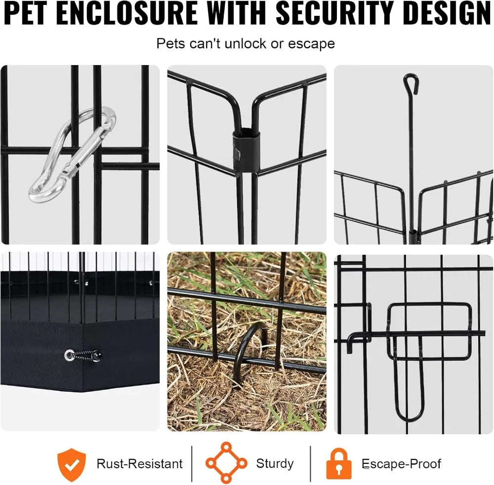Dog Playpen 4 Panels 24x36in Foldable Metal Pet Exercise Pen with Door, Top Cover & Bottom Pad for Small Pets Indoor Outdoor