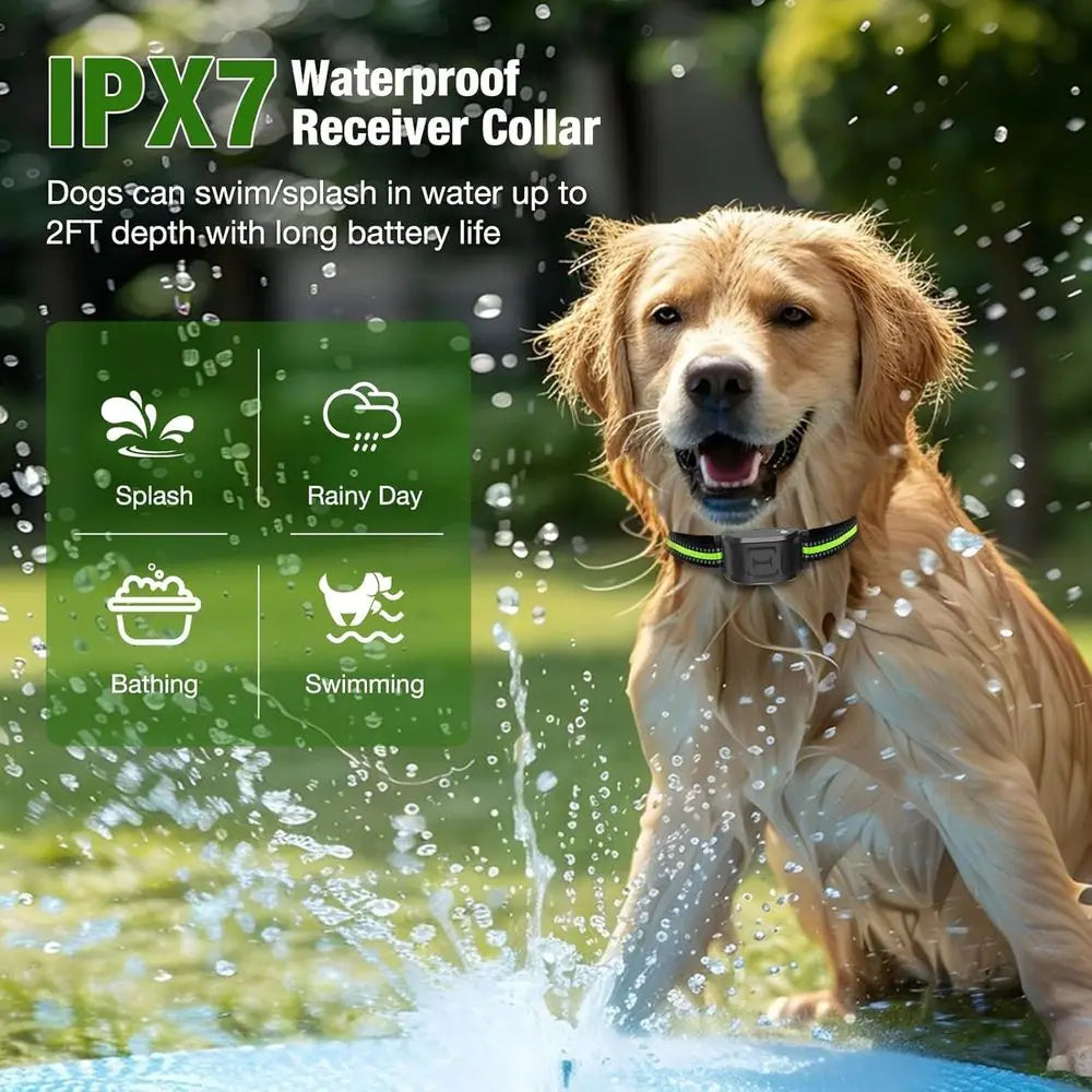 Portable 2.4GHz Wireless Dog Fence System with Waterproof, Rechargeable Collar and 3 Dog Training Collars