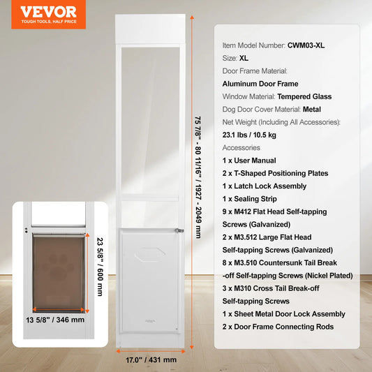 SucceBuy Dog Door Sliding Glass Door Adjustable Height Doggy Door Sliding Doors Aluminum Frame Tempered Glass Pet Door