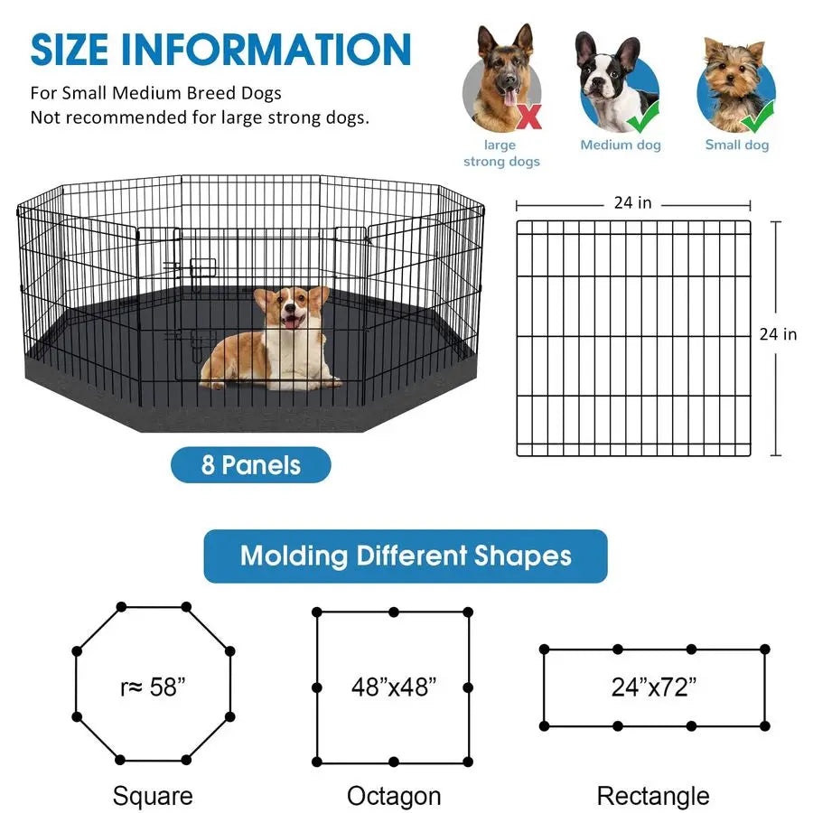 Pen Pet Playpen Dog Fence Indoor Foldable Metal Wire Exercise Puppy Play Yard Pet Enclosure Indoor Outdoor 8 Panels 24 Inch with