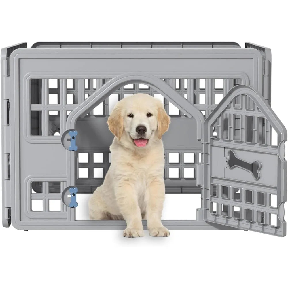 24" Height 4 Panel Dog Playpen with Door,Thickened Material,Resin Dog Play Pen for Small and Medium Dogs,Portable
