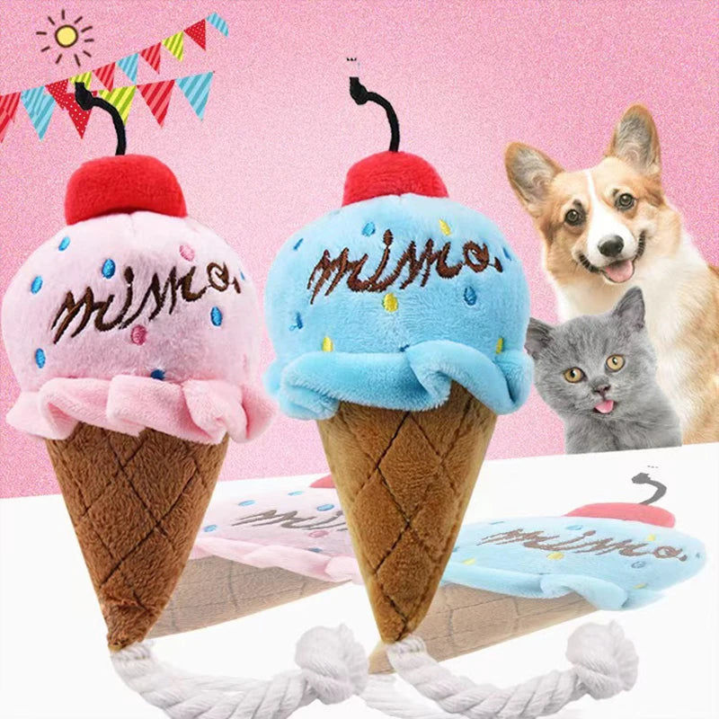 Plush Delicious Ice Cream Pet Toys Puppy Cat Interactive Toys For Small Dog Bite Resistant Chew Squeak Toys Pet Funny Dog Toy