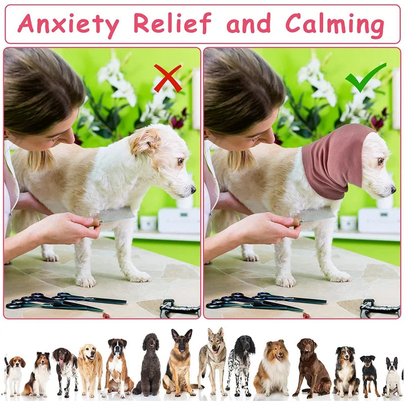 Dog Grooming Earmuff Warm Headband Ear Cover Neck Hat Noise Cancel Scarf Collar Soundproof Anxiety Pet Bath Quiet Dry HeadSleeve