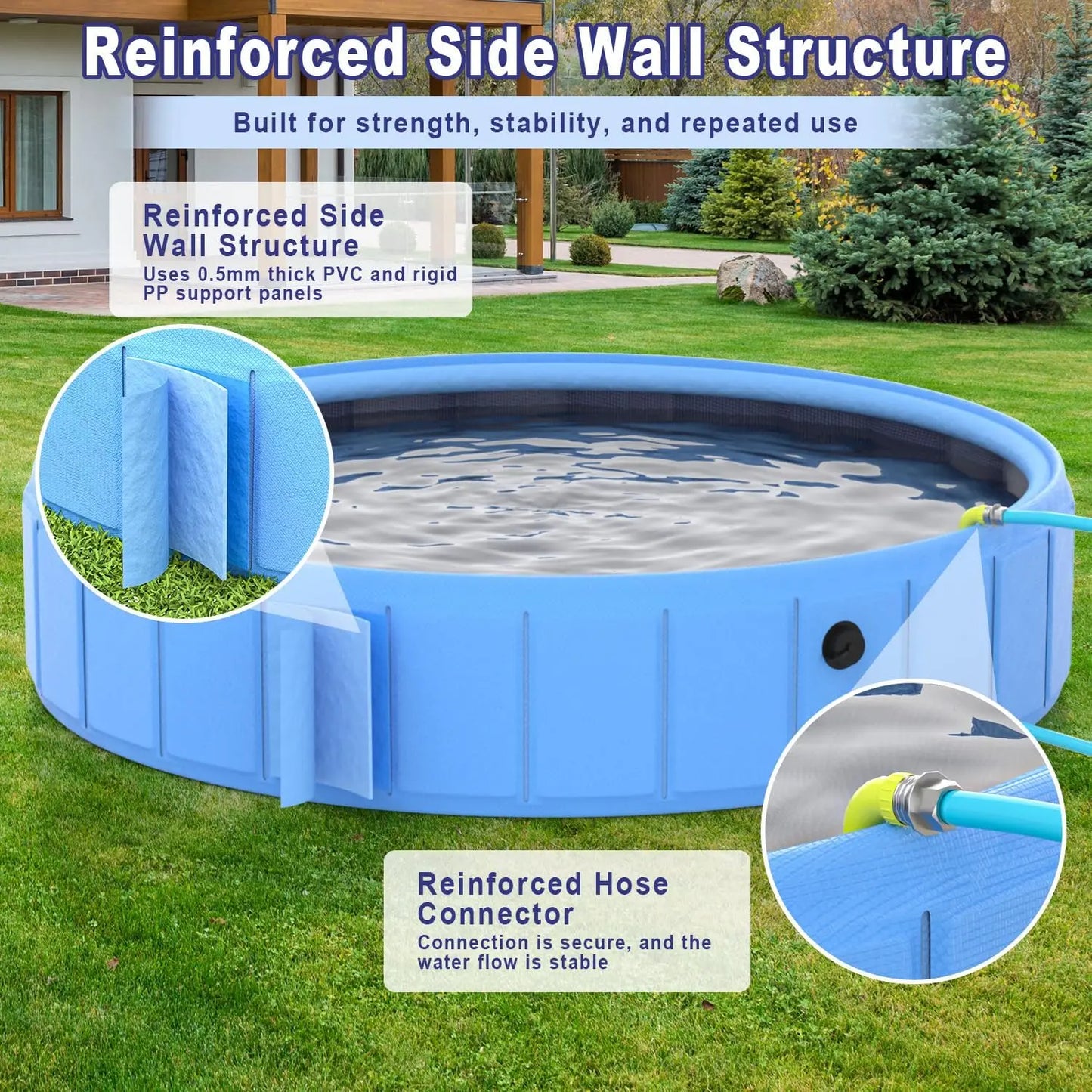 Foldable Dog Pool with Sprinkler, 106" Extra Large Non-Slip Swimming Pool for Dogs, 2-in-1 Outdoor Pet Bathing Tub with Drain Plug